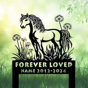 DINOZOZOCOM Personalized Memorial Garden Stakes, Dandelion Flowers Pony Horse Grave Marker, Loss of Pony Horse, Sympathy Gifts, Pony Horse Cemetary Decor