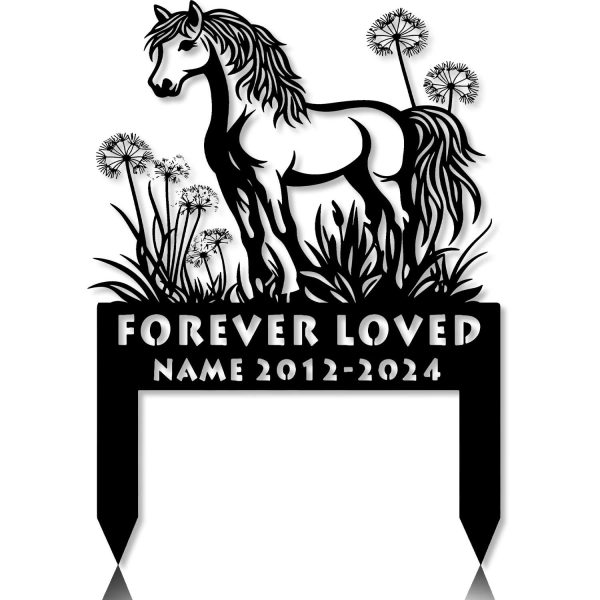 DINOZOZOCOM Personalized Memorial Garden Stakes, Dandelion Flowers Pony Horse Grave Marker, Loss of Pony Horse, Sympathy Gifts, Pony Horse Cemetary Decor