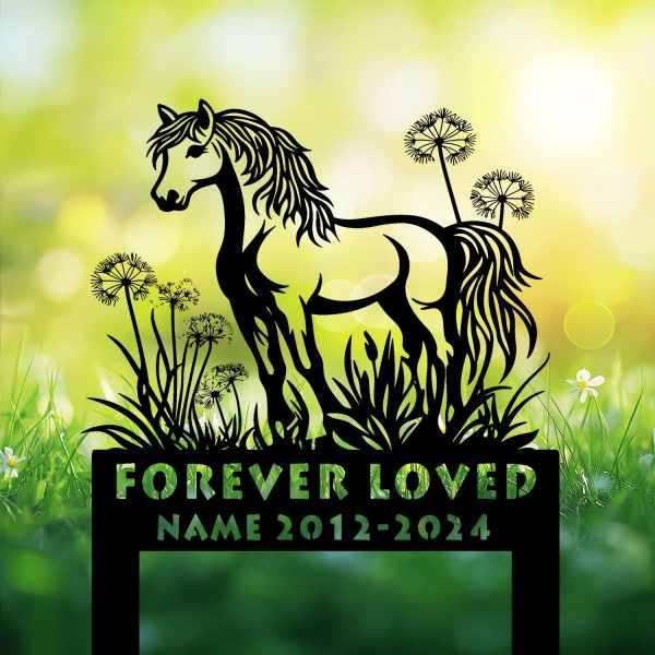 DINOZOZOCOM Personalized Memorial Garden Stakes, Dandelion Flowers Pony Horse Grave Marker, Loss of Pony Horse, Sympathy Gifts, Pony Horse Cemetary Decor