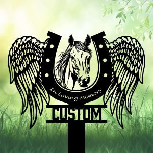 DINOZOZOCOM Personalized Memorial Garden Stakes Elegant Horse with Wings Grave Marker Loss of Horse Sympathy Gifts Horse Cemetary Decor 3