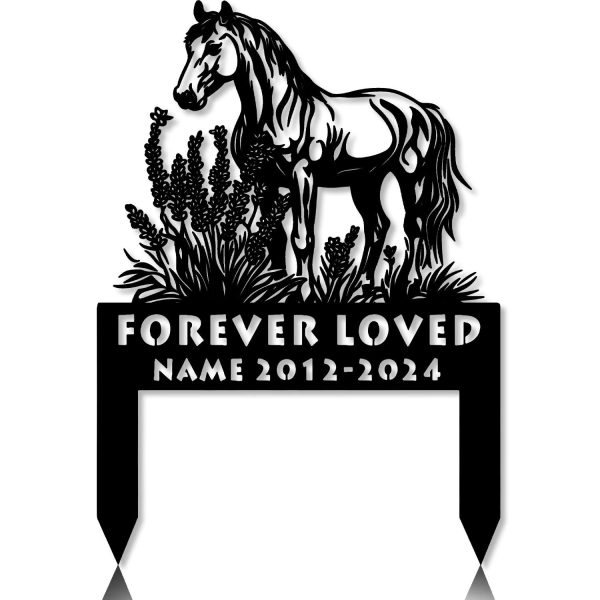 DINOZOZOCOM Personalized Memorial Garden Stakes, Horse Lavender Flowers Grave Marker, Loss of Horse, Sympathy Gifts, Horse Cemetary Decor