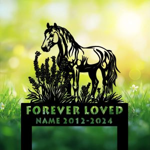 DINOZOZOCOM Personalized Memorial Garden Stakes, Horse Lavender Flowers Grave Marker, Loss of Horse, Sympathy Gifts, Horse Cemetary Decor