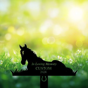 DINOZOZOCOM Personalized Memorial Garden Stakes, Horse Lying Down Grave Marker, Loss of Horse, Sympathy Gifts, Horse Cemetary Decor