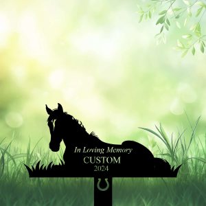 DINOZOZOCOM Personalized Memorial Garden Stakes Horse Lying Down Grave Marker Loss of Horse Sympathy Gifts Horse Cemetary Decor 3