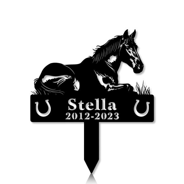 DINOZOZOCOM Personalized Memorial Garden Stakes, Horse Lying Down in Peace on Grass Grave Marker, Loss of Horse, Sympathy Gifts, Horse Cemetary Decor