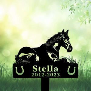 DINOZOZOCOM Personalized Memorial Garden Stakes Horse Lying Down in Peace on Grass Grave Marker Loss of Horse Sympathy Gifts Horse Cemetary Decor 3