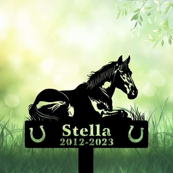 DINOZOZOCOM Personalized Memorial Garden Stakes, Horse Lying Down in Peace on Grass Grave Marker, Loss of Horse, Sympathy Gifts, Horse Cemetary Decor