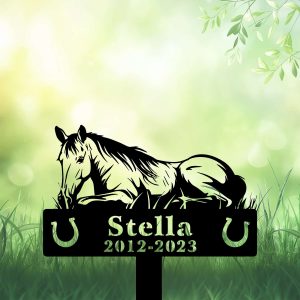 DINOZOZOCOM Personalized Memorial Garden Stakes Horse Lying Down on Grass Grave Marker Loss of Horse Sympathy Gifts Horse Cemetary Decor 3