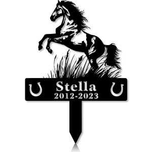 DINOZOZOCOM Personalized Memorial Garden Stakes, Horse Rearing on Grass Grave Marker, Loss of Horse, Sympathy Gifts, Horse Cemetary Decor