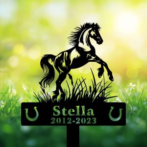 DINOZOZOCOM Personalized Memorial Garden Stakes, Horse Rearing on Grass Grave Marker, Loss of Horse, Sympathy Gifts, Horse Cemetary Decor