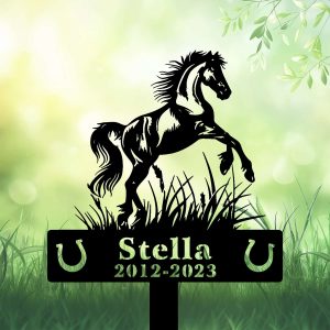 DINOZOZOCOM Personalized Memorial Garden Stakes Horse Rearing on Grass Grave Marker Loss of Horse Sympathy Gifts Horse Cemetary Decor 3 1