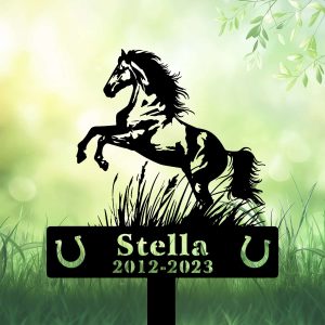 DINOZOZOCOM Personalized Memorial Garden Stakes Horse Rearing on Grass Grave Marker Loss of Horse Sympathy Gifts Horse Cemetary Decor 3