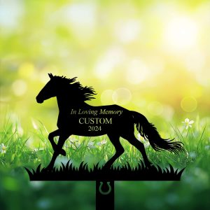 DINOZOZOCOM Personalized Memorial Garden Stakes, Horse Running Grave Marker, Loss of Horse, Sympathy Gifts, Horse Cemetary Decor