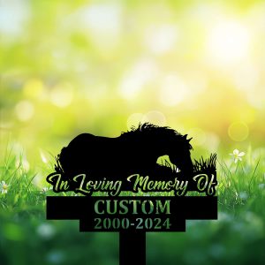 DINOZOZOCOM Personalized Memorial Garden Stakes Horse Sleeping on Grass Grave Marker Loss of Horse Sympathy Gifts Horse Cemetary Decor 2