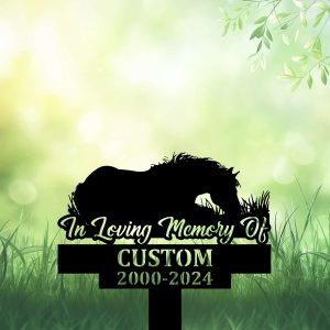 DINOZOZOCOM Personalized Memorial Garden Stakes Horse Sleeping on Grass Grave Marker Loss of Horse Sympathy Gifts Horse Cemetary Decor 3