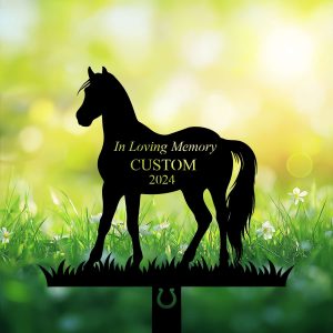 DINOZOZOCOM Personalized Memorial Garden Stakes Horse Standing Grave Marker Loss of Horse Sympathy Gifts Horse Cemetary Decor 3