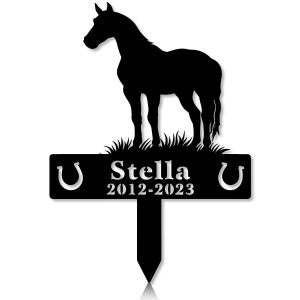 DINOZOZOCOM Personalized Memorial Garden Stakes, Horse Standing Proudly Grave Marker, Loss of Horse, Sympathy Gifts, Horse Cemetary Decor