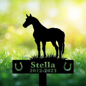 DINOZOZOCOM Personalized Memorial Garden Stakes, Horse Standing Proudly Grave Marker, Loss of Horse, Sympathy Gifts, Horse Cemetary Decor