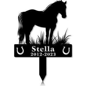 DINOZOZOCOM Personalized Memorial Garden Stakes Horse Standing Proudly on Grass Grave Marker Loss of Horse Sympathy Gifts Horse Cemetary Decor 3