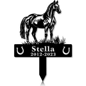 DINOZOZOCOM Personalized Memorial Garden Stakes Horse Standing on Grass Grave Marker Loss of Horse Sympathy Gifts Horse Cemetary Decor 1