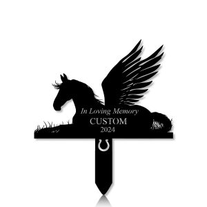 DINOZOZOCOM Personalized Memorial Garden Stakes Horse with Wings Lying Down Grave Marker Loss of Horse Sympathy Gifts Horse Cemetary Decor 1