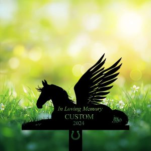 DINOZOZOCOM Personalized Memorial Garden Stakes Horse with Wings Lying Down Grave Marker Loss of Horse Sympathy Gifts Horse Cemetary Decor 2