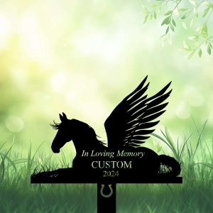 DINOZOZOCOM Personalized Memorial Garden Stakes Horse with Wings Lying Down Grave Marker Loss of Horse Sympathy Gifts Horse Cemetary Decor 3