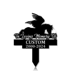 DINOZOZOCOM Personalized Memorial Garden Stakes, Horse with Wings Sleeping on Grass Grave Marker, Loss of Horse, Sympathy Gifts, Horse Cemetary Decor