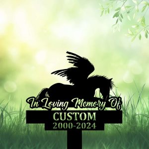 DINOZOZOCOM Personalized Memorial Garden Stakes Horse with Wings Sleeping on Grass Grave Marker Loss of Horse Sympathy Gifts Horse Cemetary Decor 3