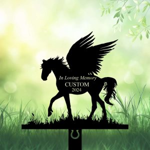 DINOZOZOCOM Personalized Memorial Garden Stakes Horse with Wings Standing on Grass Grave Marker Loss of Horse Sympathy Gifts Horse Cemetary Decor 3