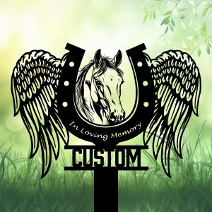 DINOZOZOCOM Personalized Memorial Garden Stakes, In Loving Memory Horse with Wings Grave Marker, Loss of Horse, Sympathy Gifts, Horse Cemetary Decor