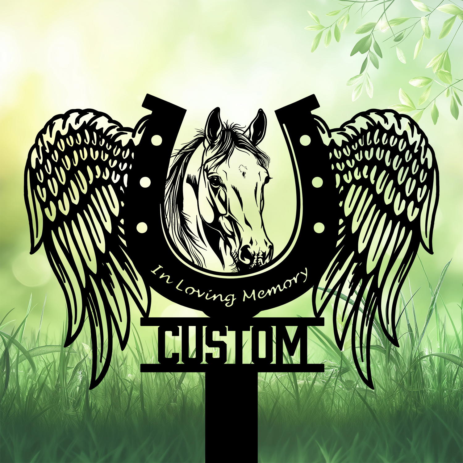 DINOZOZOCOM Personalized Memorial Garden Stakes In Loving Memory Horse with Wings Grave Marker Loss of Horse Sympathy Gifts Horse Cemetary Decor 1