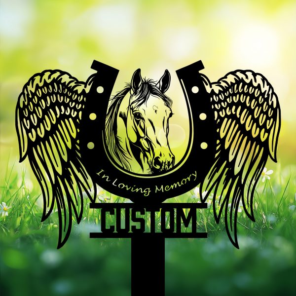DINOZOZOCOM Personalized Memorial Garden Stakes In Loving Memory Horse with Wings Grave Marker Loss of Horse Sympathy Gifts Horse Cemetary Decor 2