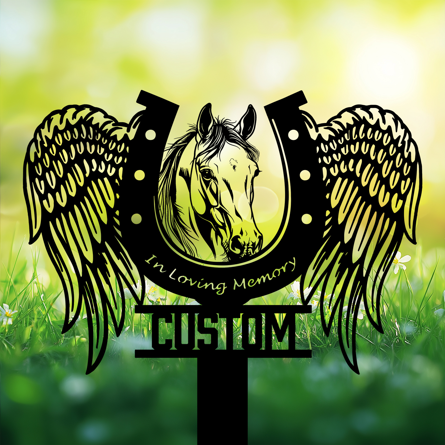 DINOZOZOCOM Personalized Memorial Garden Stakes In Loving Memory Horse with Wings Grave Marker Loss of Horse Sympathy Gifts Horse Cemetary Decor 2