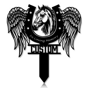 DINOZOZOCOM Personalized Memorial Garden Stakes, In Loving Memory Pony Horse with Wings Grave Marker, Loss of Pony Horse, Sympathy Gifts, Pony Horse Cemetary Decor