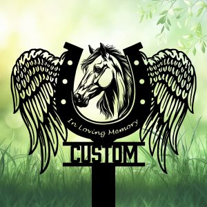 DINOZOZOCOM Personalized Memorial Garden Stakes, In Loving Memory Pony Horse with Wings Grave Marker, Loss of Pony Horse, Sympathy Gifts, Pony Horse Cemetary Decor