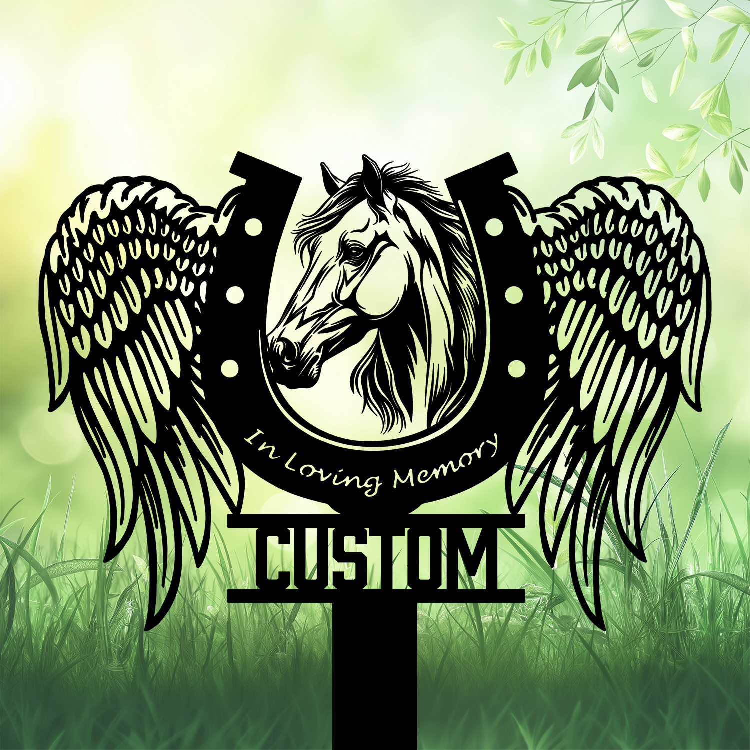 DINOZOZOCOM Personalized Memorial Garden Stakes In Loving Memory Pony Horse with Wings Grave Marker Loss of Pony Horse Sympathy Gifts Pony Horse Cemetary Decor 2
