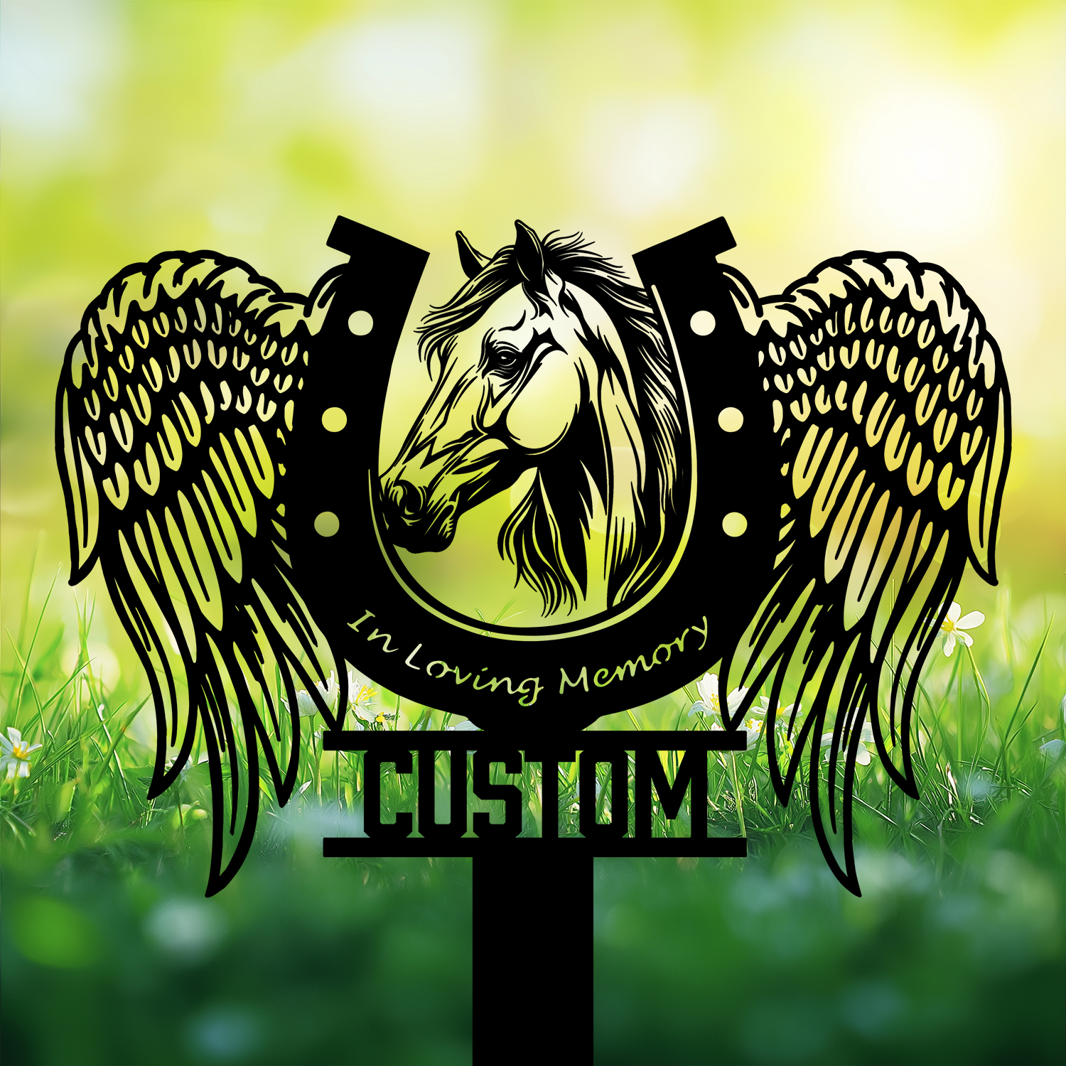 DINOZOZOCOM Personalized Memorial Garden Stakes In Loving Memory Pony Horse with Wings Grave Marker Loss of Pony Horse Sympathy Gifts Pony Horse Cemetary Decor 3