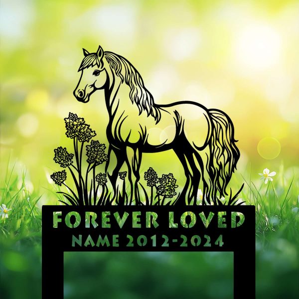 DINOZOZOCOM Personalized Memorial Garden Stakes, Pony Horse Lavender Flowers Grave Marker, Loss of Pony Horse, Sympathy Gifts, Pony Horse Cemetary Decor