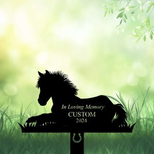 DINOZOZOCOM Personalized Memorial Garden Stakes, Pony Horse Lying Down Grave Marker, Loss of Pony Horse, Sympathy Gifts, Pony Horse Cemetary Decor