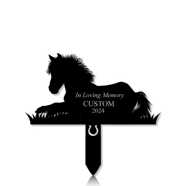 DINOZOZOCOM Personalized Memorial Garden Stakes, Pony Horse Lying Down Grave Marker, Loss of Pony Horse, Sympathy Gifts, Pony Horse Cemetary Decor