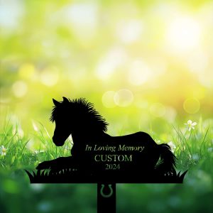 DINOZOZOCOM Personalized Memorial Garden Stakes Pony Horse Lying Down Grave Marker Loss of Pony Horse Sympathy Gifts Pony Horse Cemetary Decor 3