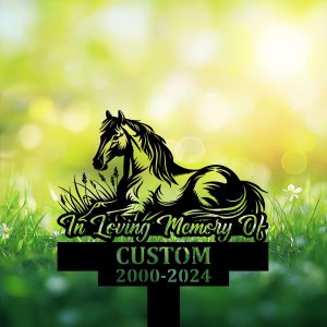 DINOZOZOCOM Personalized Memorial Garden Stakes, Pony Horse Lying Down in Peace on Grass Grave Marker, Loss of Pony Horse, Sympathy Gifts, Pony Horse Cemetary Decor