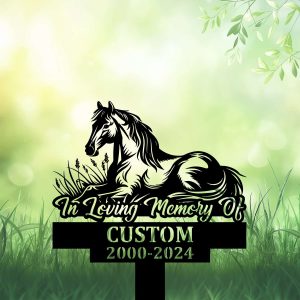 DINOZOZOCOM Personalized Memorial Garden Stakes Pony Horse Lying Down in Peace on Grass Grave Marker Loss of Pony Horse Sympathy Gifts Pony Horse Cemetary Decor 2