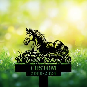 DINOZOZOCOM Personalized Memorial Garden Stakes Pony Horse Lying Down on Grass Grave Marker Loss of Pony Horse Sympathy Gifts Pony Horse Cemetary Decor 1