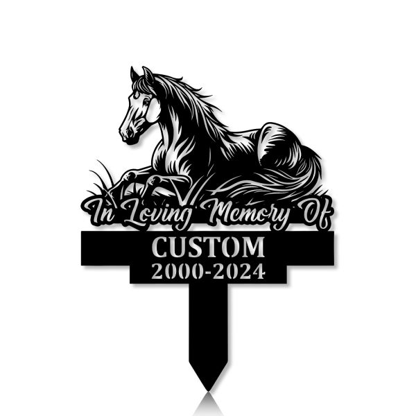 DINOZOZOCOM Personalized Memorial Garden Stakes, Pony Horse Lying Down on Grass Grave Marker, Loss of Pony Horse, Sympathy Gifts, Pony Horse Cemetary Decor