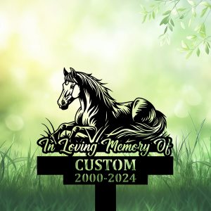 DINOZOZOCOM Personalized Memorial Garden Stakes, Pony Horse Lying Down on Grass Grave Marker, Loss of Pony Horse, Sympathy Gifts, Pony Horse Cemetary Decor