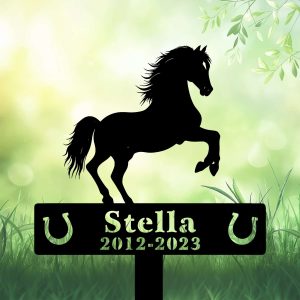 DINOZOZOCOM Personalized Memorial Garden Stakes, Pony Horse Rearing Grave Marker, Loss of Pony Horse, Sympathy Gifts, Pony Horse Cemetary Decor