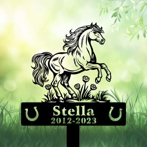 DINOZOZOCOM Personalized Memorial Garden Stakes, Pony Horse Rearing on Grass Grave Marker, Loss of Pony Horse, Sympathy Gifts, Pony Horse Cemetary Decor