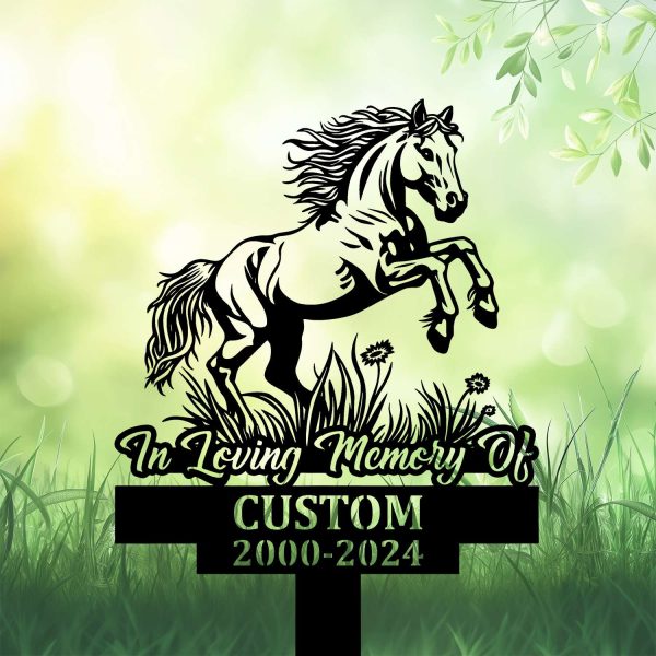 DINOZOZOCOM Personalized Memorial Garden Stakes, Pony Horse Rearing on Grass Grave Marker, Loss of Pony Horse, Sympathy Gifts, Pony Horse Cemetary Decor